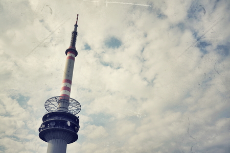 Filtered picture of transmitter and aerials on the telecommunication towerのeditorial素材