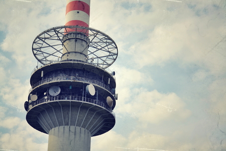 Filtered picture of transmitter and aerials on the telecommunication towerのeditorial素材