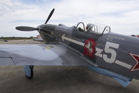 HRADEC KRALOVE, CZECH REPUBLIC - SEPTEMBER 5: World War II Soviet fighter Yakovlev Yak-3 on runway...