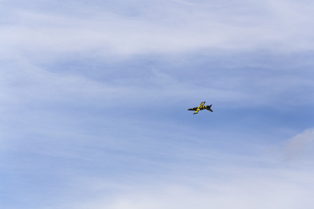 HRADEC KRALOVE, CZECH REPUBLIC - SEPTEMBER 5: Baltic Bees Jet Team flying at the CIAF - Czech international air fest on September 5, 2015 in Hradec Kralove, Czech republic.のeditorial素材