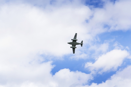 First operational jet-powered fighter aircraft Messerschmitt Me-262 Schwalbe flyingのeditorial素材