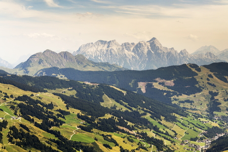 Leogang Mountains with highest peak Birnhorn idyllic summer landscape Alps, Austriaの写真素材