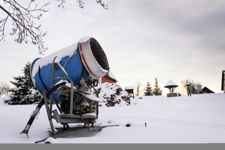 Snow making machine, cannon, blower, at ski resortの写真素材