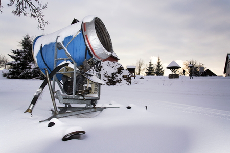 Snow making machine, cannon, blower, at ski resortの写真素材