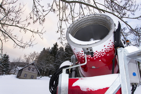 Snow making machine, cannon, blower, at ski resortの写真素材