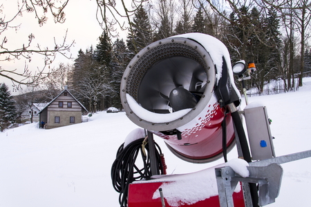 Snow making machine, cannon, blower, at ski resortの写真素材