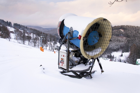 Snow making machine, cannon, blower, at ski resortの写真素材