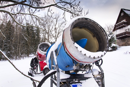 Snow making machine, cannon, blower, at ski resortの写真素材