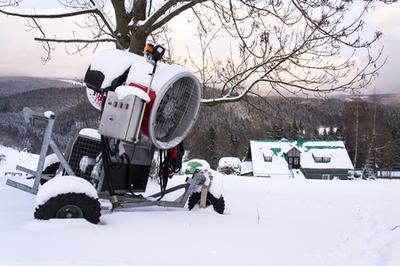 Snow making machine, cannon, blower, at ski resortの写真素材