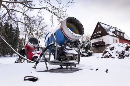 Snow making machine, cannon, blower, at ski resortの写真素材