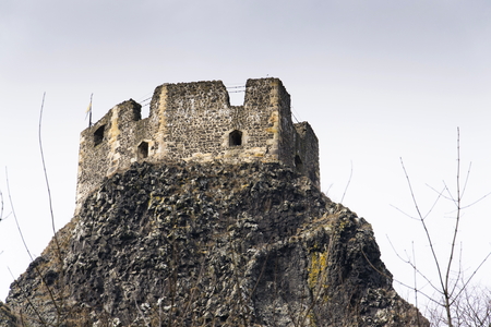 Bosky ruins of castle Trosky in Czech Republic on winter dayの写真素材