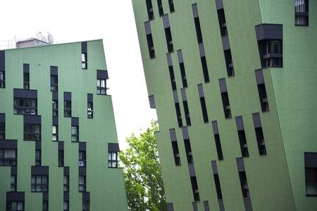 Modern residential apartments living house exterior near Gasometers of Vienna, Austriaのeditorial素材