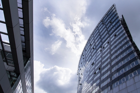 Modern office building in front of Gasometers of Vienna in Austriaのeditorial素材