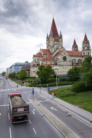 VIENNA, AUSTRIA - MAY 7: St. Francis of Assisi Church on Mexikoplatz on 7 May 2012 in Vienna, Austria.のeditorial素材