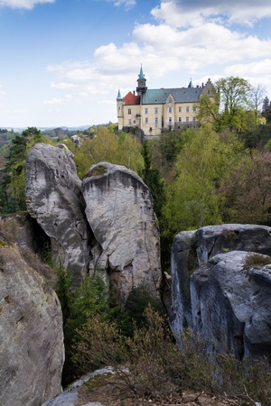Hruba Skala Castle on sandstone cliff in the Czech republicのeditorial素材