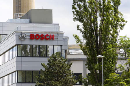 PRAGUE, CZECH REPUBLIC - JUNE 18: Bosch corporation logo on the building of headquarters on June 18, 2016 in Prague, Czech republic.のeditorial素材