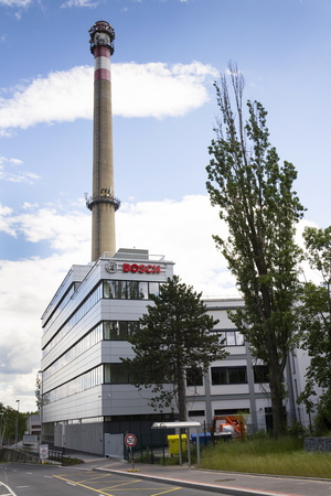 PRAGUE, CZECH REPUBLIC - JUNE 18: Bosch corporation logo on the building of headquarters on June 18, 2016 in Prague, Czech republic.のeditorial素材