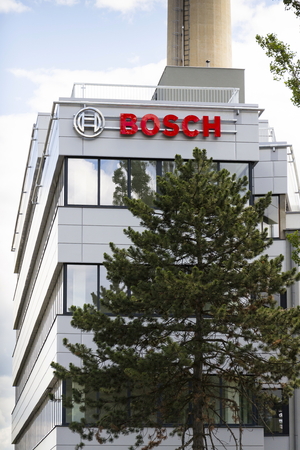 PRAGUE, CZECH REPUBLIC - JUNE 18: Bosch corporation logo on the building of headquarters on June 18, 2016 in Prague, Czech republic.のeditorial素材
