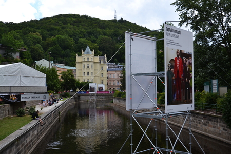 KARLOVY VARY, CZECH REPUBLIC - JULY 3: People on streets during Karlovy Vary international film festival on July 3, 2016 in Karlovy Vary, Czech republic.のeditorial素材