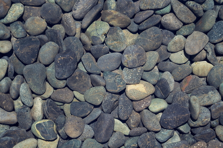 Grey stone pebbles under water lake bed backgroundの写真素材