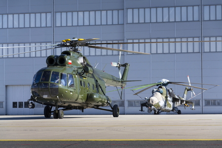 OSTRAVA, CZECH REPUBLIC - SEPTEMBER 22: Polish Mi-8T helicopter prepares for start during airshow session NATO Days on September 22, 2012 in Ostrava, Czech republic. 208 000 people visited NATO Days.のeditorial素材