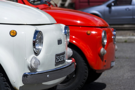 LIVIGNO, ITALY - AUGUST 1: Detail of cars standing on street on 1 August 2016 in Livigno, Italy.のeditorial素材