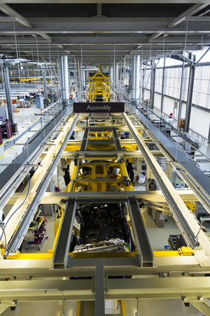 WESTHAMPNETT, UNITED KINGDOM - AUGUST 11: Rolls-Royce cars stand on production line in Goodwood factory on August 11, 2016 in Westhampnett, United Kingdom. Rolls-Royce skips Paris Motor Show.のeditorial素材