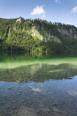 Mountain lake Vorderer Langbathsee in Salzkammergut, Upper Austriaの写真素材