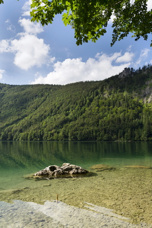Mountain lake Vorderer Langbathsee in Salzkammergut, Upper Austriaの写真素材