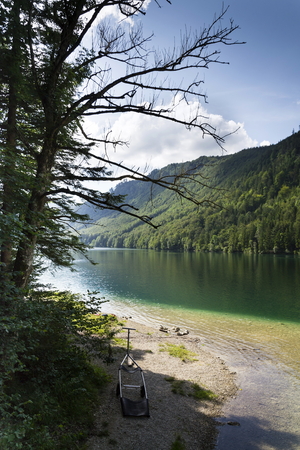 Mountain lake Vorderer Langbathsee in Salzkammergut, Upper Austriaの写真素材