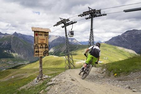 Flow line in bikepark in mountains above Livigno, Italyのeditorial素材