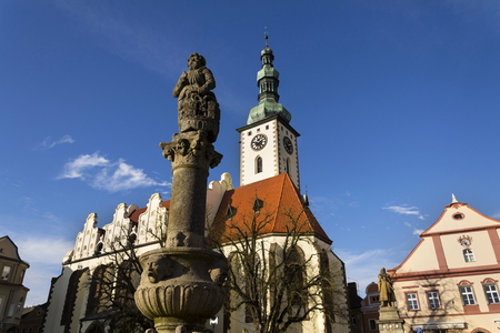 Knight Ronald on fountain before church in Tabor, Czech Republicの写真素材