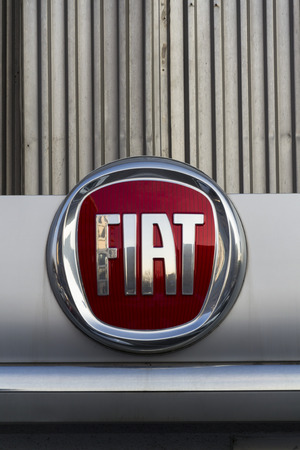PRAGUE, CZECH REPUBLIC - JANUARY 20: Fiat group company logo on dealership building on January 20, 2017 in Prague, Czech republic. American regulator EPA investigate Fiat Chrysler for emissions cheating.のeditorial素材