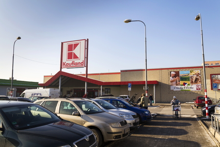 PRAGUE, CZECH REPUBLIC - JANUARY 21: Kaufland logo on hypermarket from German chain, part of Schwartz Gruppe on January 21, 2017 in Prague, Czech republic. PRAGUE, CZECH REPUBLIC - JANUARY 21: Kaufland logo on hypermarket from German chain, part of Schwartz Gruppe on January 21, 2017 in Prague, Czech republic.
