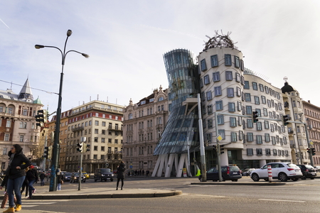 PRAGUE, CZECH REPUBLIC - MARCH 3: The Dancing House, nicknamed Fred and Ginger, completed in 1996 for Nationale-Nederlanden by Vlado Milunic and Frank Gehry on March 3, 2017 in Prague, Czech republic.のeditorial素材