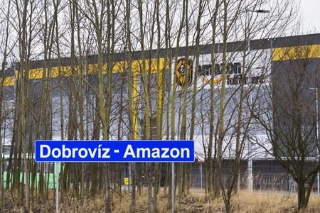 DOBROVIZ, CZECH REPUBLIC - MARCH 12: Online retailer company Amazon fulfillment logistics building on March 12, 2017 in Dobroviz, Czech republic. Amazon is the number 1 Site For Millennial Clothes Shoppers.のeditorial素材