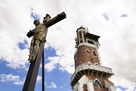 Crucifix with Schillers Lookout near Kryry, Czech republicの写真素材