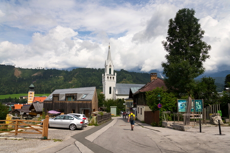 Roman Catholic and Evangelic Church in Schladming city center, Austriaのeditorial素材