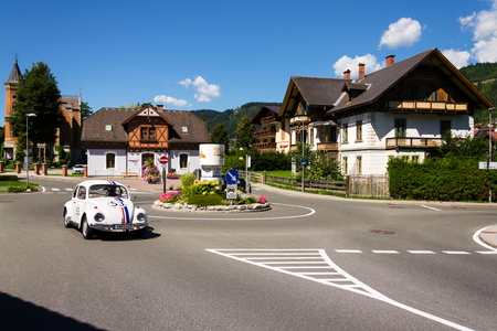 SCHLADMING, AUSTRIA - AUGUST 15: Traditional houses on streets of former mining town on August 15, 2017 in Schladming, Austria.のeditorial素材
