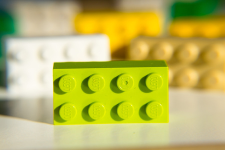 PRAGUE, CZECH REPUBLIC - JANUARY 31: Colorful Lego bricks by The Lego Group isolated on white background on January 31, 2018 in Prague, Czech Republic.のeditorial素材