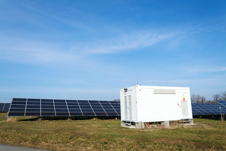 Distribution point at solar panels photovoltaics power station, energy innovation の写真素材