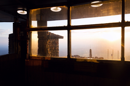 Romantic sunset seen through Jested tower construction, Liberec, Czech Republicのeditorial素材
