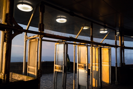 Romantic sunset seen through Jested tower construction, Liberec, Czech Republicのeditorial素材