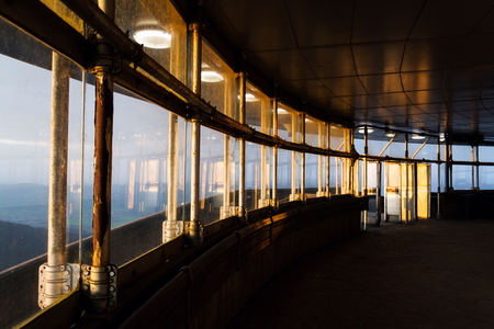 Romantic sunset seen through Jested tower construction, Liberec, Czech Republicのeditorial素材