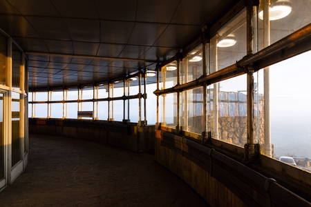 Romantic sunset seen through Jested tower construction, Liberec, Czech Republic