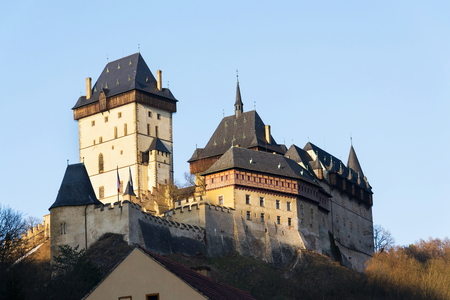 Gothic castle Karlstejn, Bohemia, Czech Republic on sunny spring dayのeditorial素材