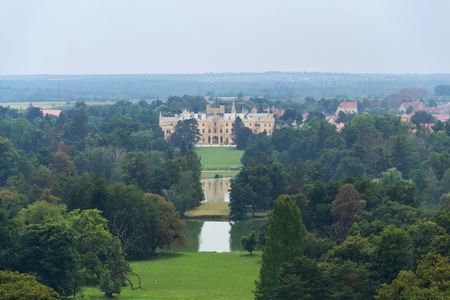 Pond with Lednice castle in Lednice Valtice area, Czech Republicのeditorial素材