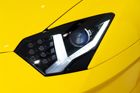 Headlight detail on sports car, Lamborghini Aventador S coupeのeditorial素材