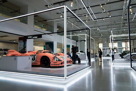 BERLIN, GERMANY - MAY 15 2018: Porsche 917 20 Coupe Sau racing car from 1971 nicknamed Ping Pig standing at Volkswagen Group forum Drive on May 15, 2018 in Berlin, Germany.のeditorial素材