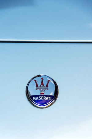 SAALBACH-HINTERGLEMM, AUSTRIA - JUNE 21 2018: Maserati 3500 GT oldsmobile vintage veteran car preparing for Saalbach Classic rally on June 21, 2018 in Saalbach-Hinterglemm, Austria.のeditorial素材